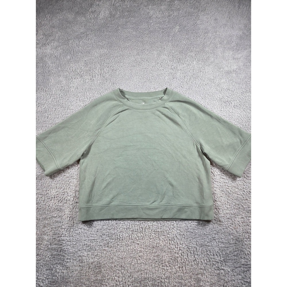 Lou & Grey Short Sleeve Sweatshirt M Green Womens Raglan Boxy Cropped Top